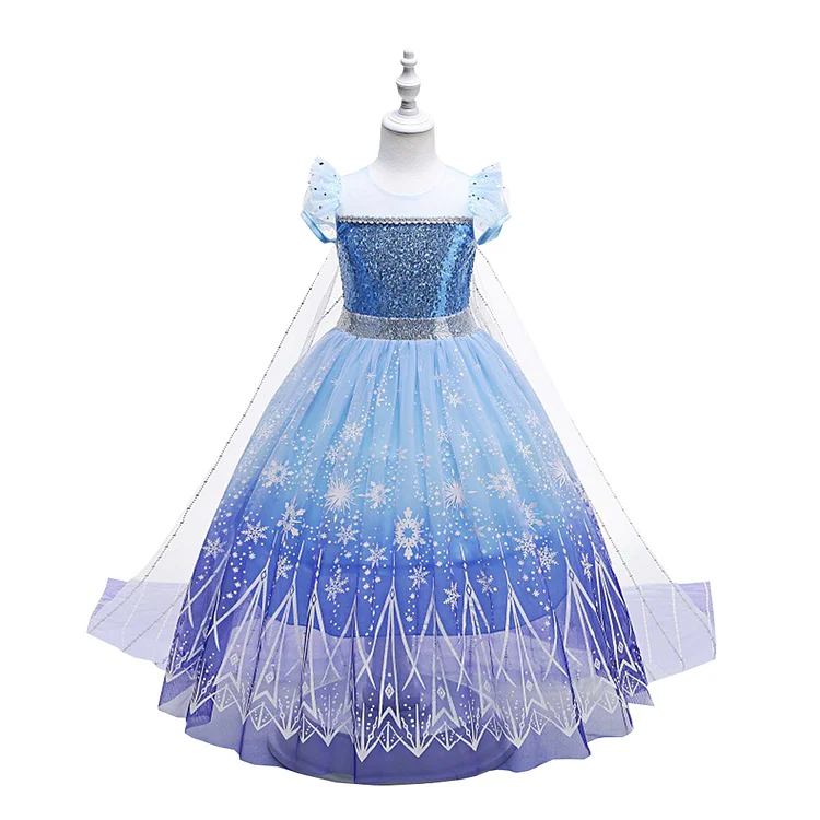 Beauty-Emily Girl's Sequined Short Sleeved Mesh Material Dress Blue
