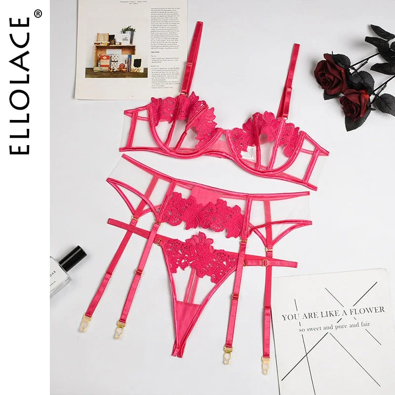 Ellolace Lingerie Exotic Costumes Hollow Out Transparent Erotic Sets Sensual Porn Lace Underwear Intimate Sexy Bottom Whore
