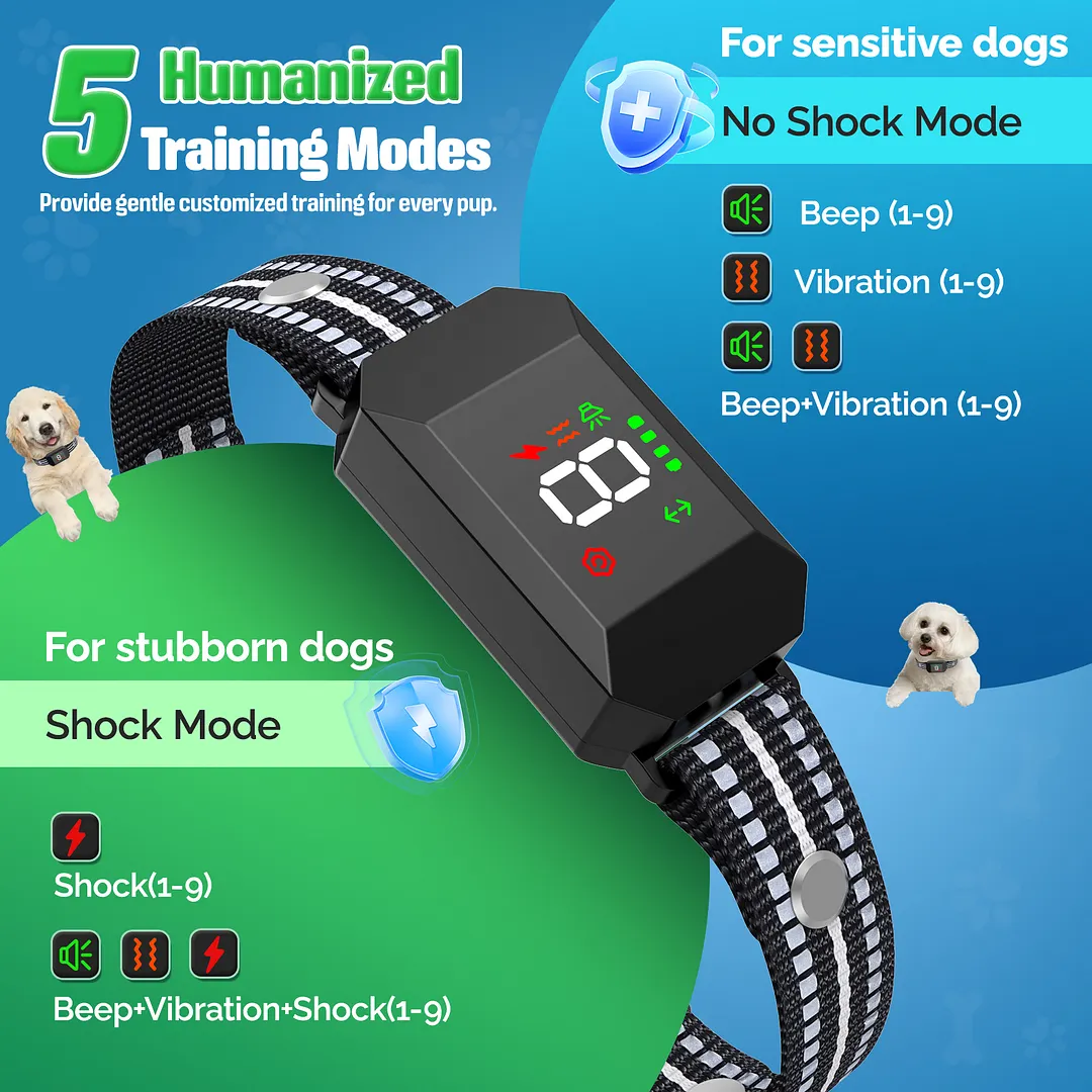 BEBANG Dog Bark Collar, Smart Barking Device with 5 Training Modes, Bark Collar for Large Medium Small Dogs 10-150lbs, Home & Outdoor Use