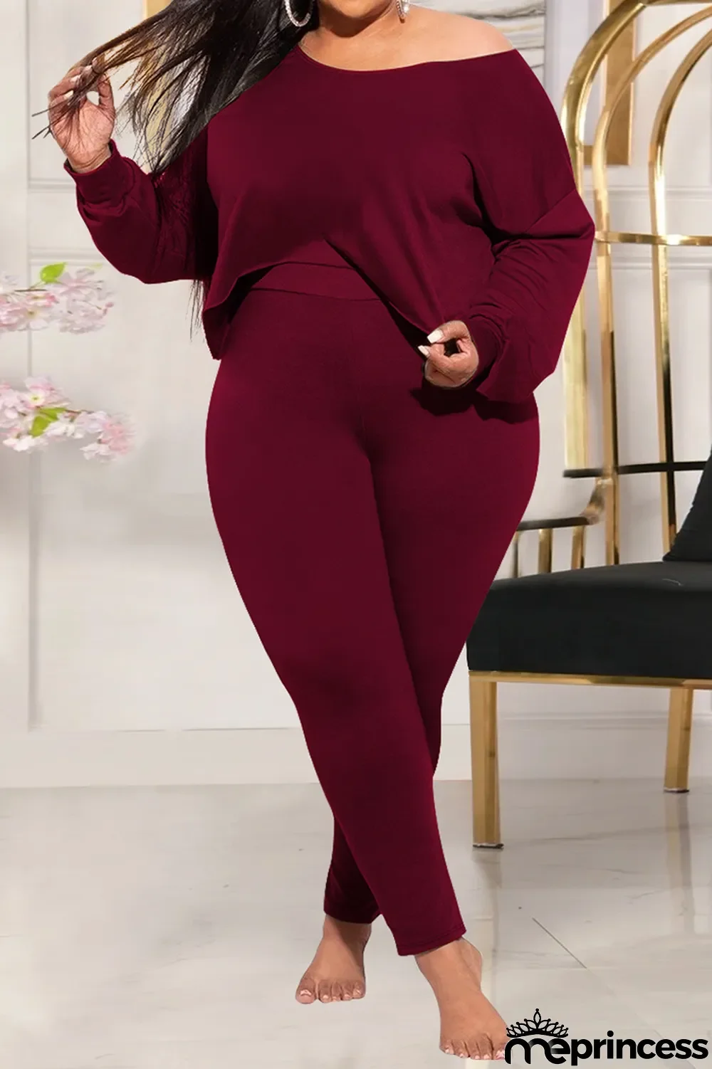 Grey Casual Solid Split Joint O Neck Plus Size Two Pieces