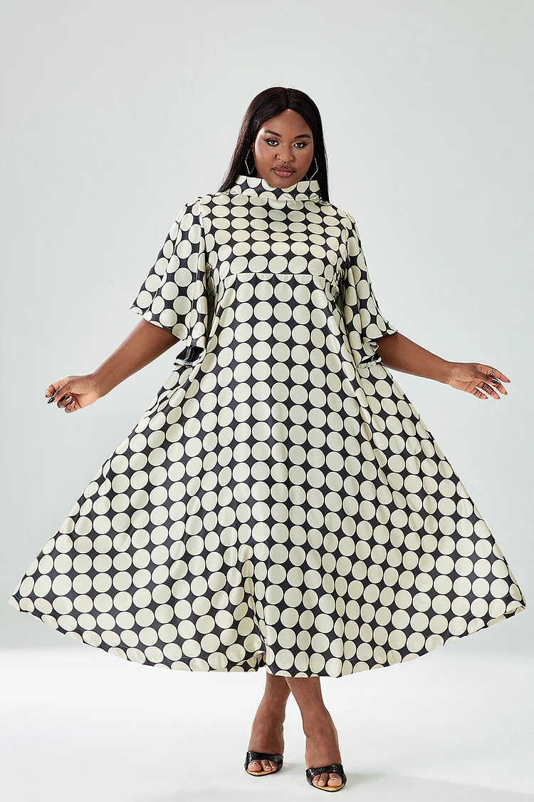Xpluswear Design Plus Size Daily Polka Dot Print Ruffle Short Sleeve Loose Midi Dress