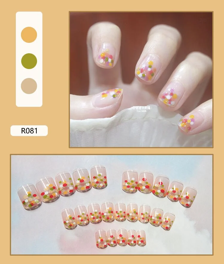 24pcs French Flame Marble Ballet Fake Nails Korean Style Sweet Flower Pattern Doodle DIY Nail Art Oval Short Student Manicure