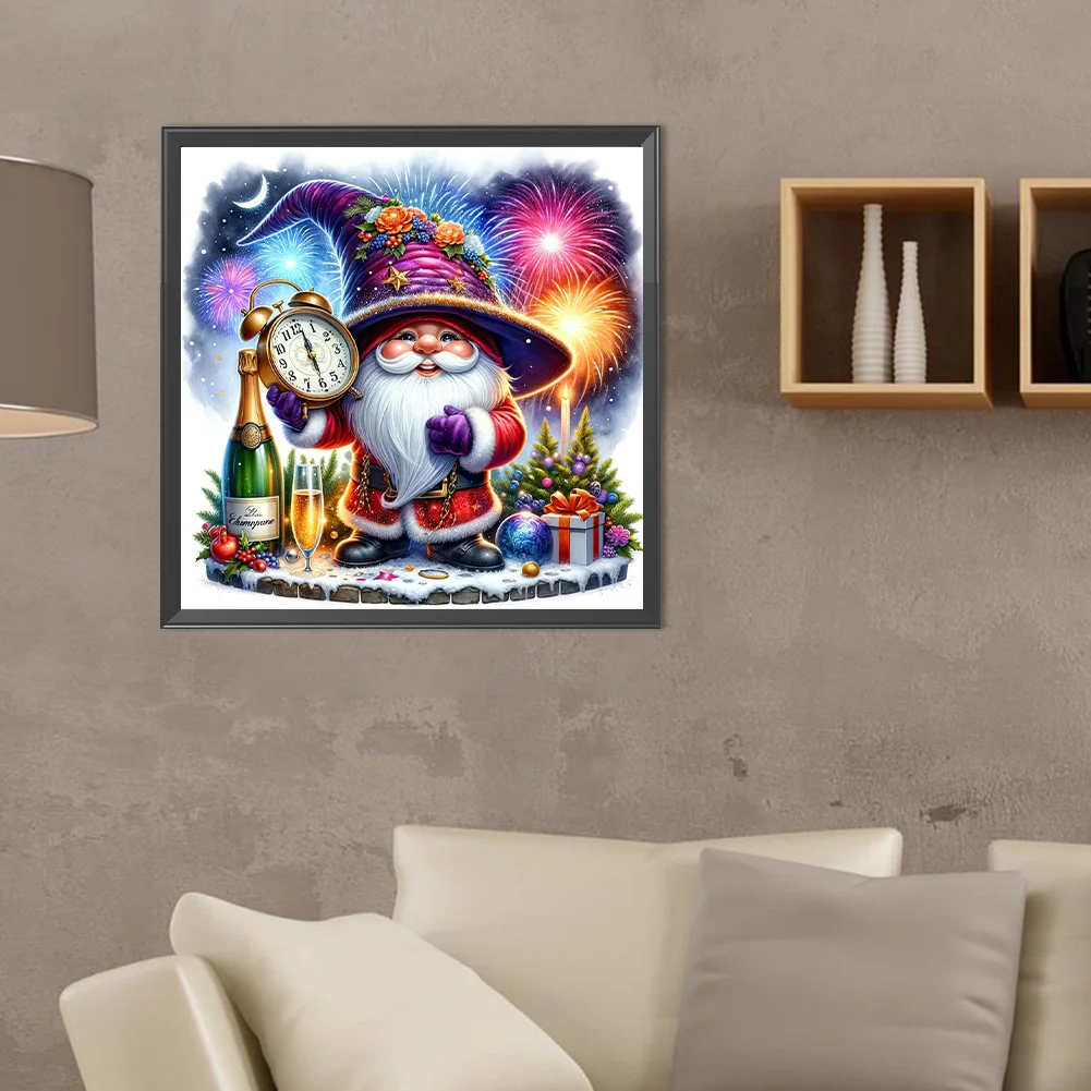 Diamond Painting - Full Round Drill - Gnome Clocks New Year(Canvas|40*40cm)