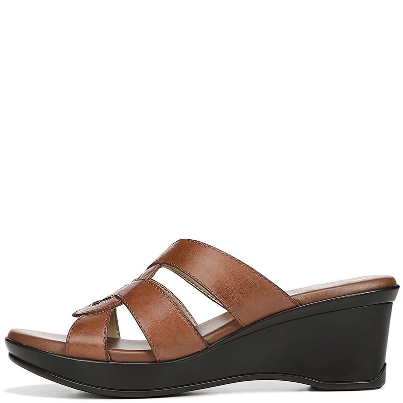 TAAFO Brown High Wedge Heels Platform Sandals Woman Round Toe For Ladies Casual Shoes