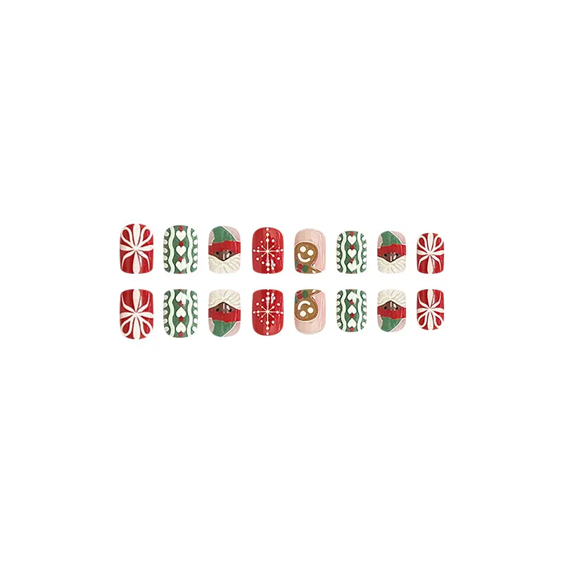 Churchf Coffee Color Plaid Nail Santa Claus Relief Love Gingerbread People Fake Nail Temperament Wear Armor Hot Sales