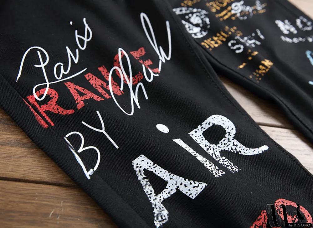 MidiSono - Men's Casual Elastic Printed Straight Jeans