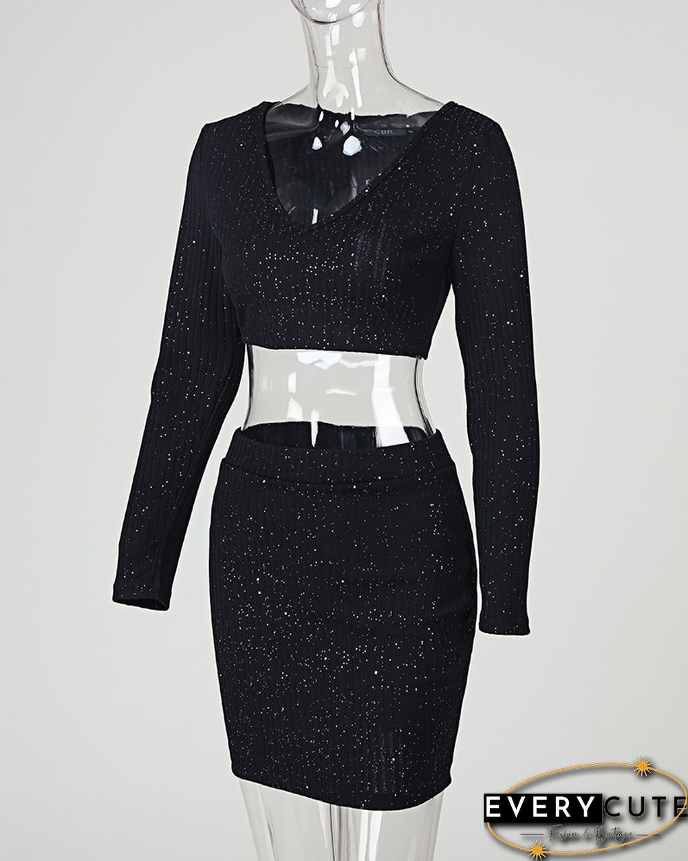 Glitter Off Shoulder Crop Top & Skirt Sets