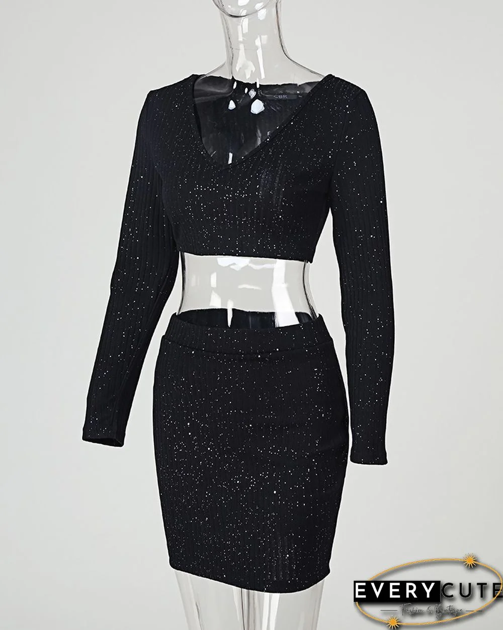 Glitter Off Shoulder Crop Top & Skirt Sets