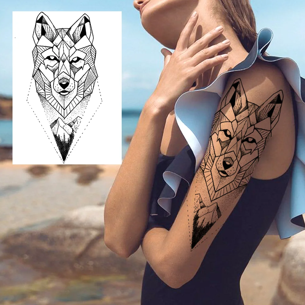 Sdrawing Military Wolf Temporary Tattoos Sleeve For Men Adult Fake 3D Lion Skull Tatoos Sticker Full Arm Warriors Tattoos For Show