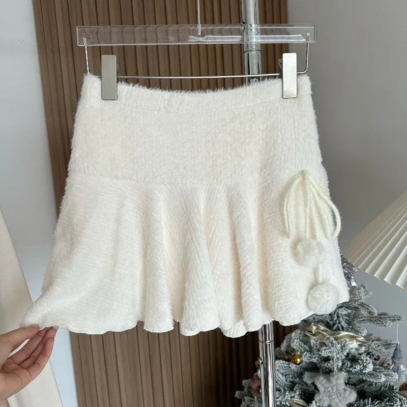 Mini Skirts Women Lovely Pure Autumn Party Chic Korean Style Popular Lace-up Design College Falda Streetwear Cozy Casual Clothes Aiertu