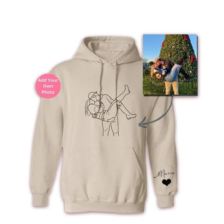 Personalized Photo Line Drawing Hoodie Shirt for Couple, Parents, Friends Gifts.