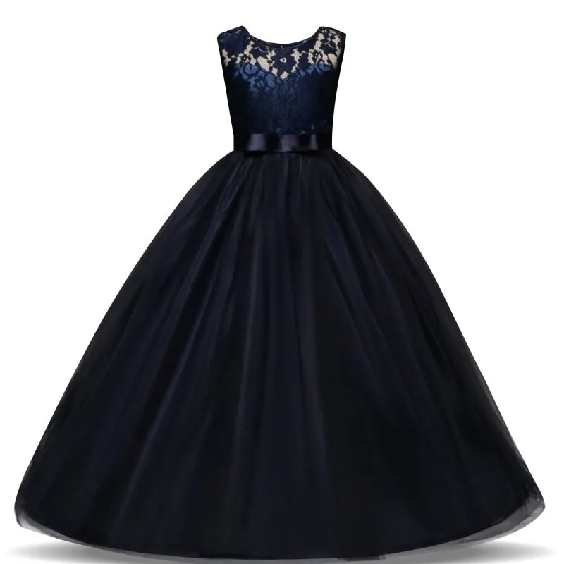 5-14 Years High-end Girls Wedding Party Lace Girl Dress Bridesmaid Clothes Princess Gowns Teen Girl Red Tulle Evening Dresses
