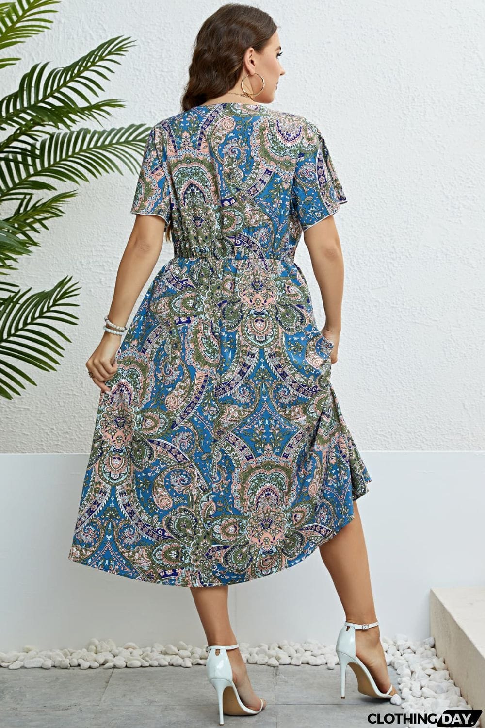 Printed Flutter Sleeve Midi Dress
