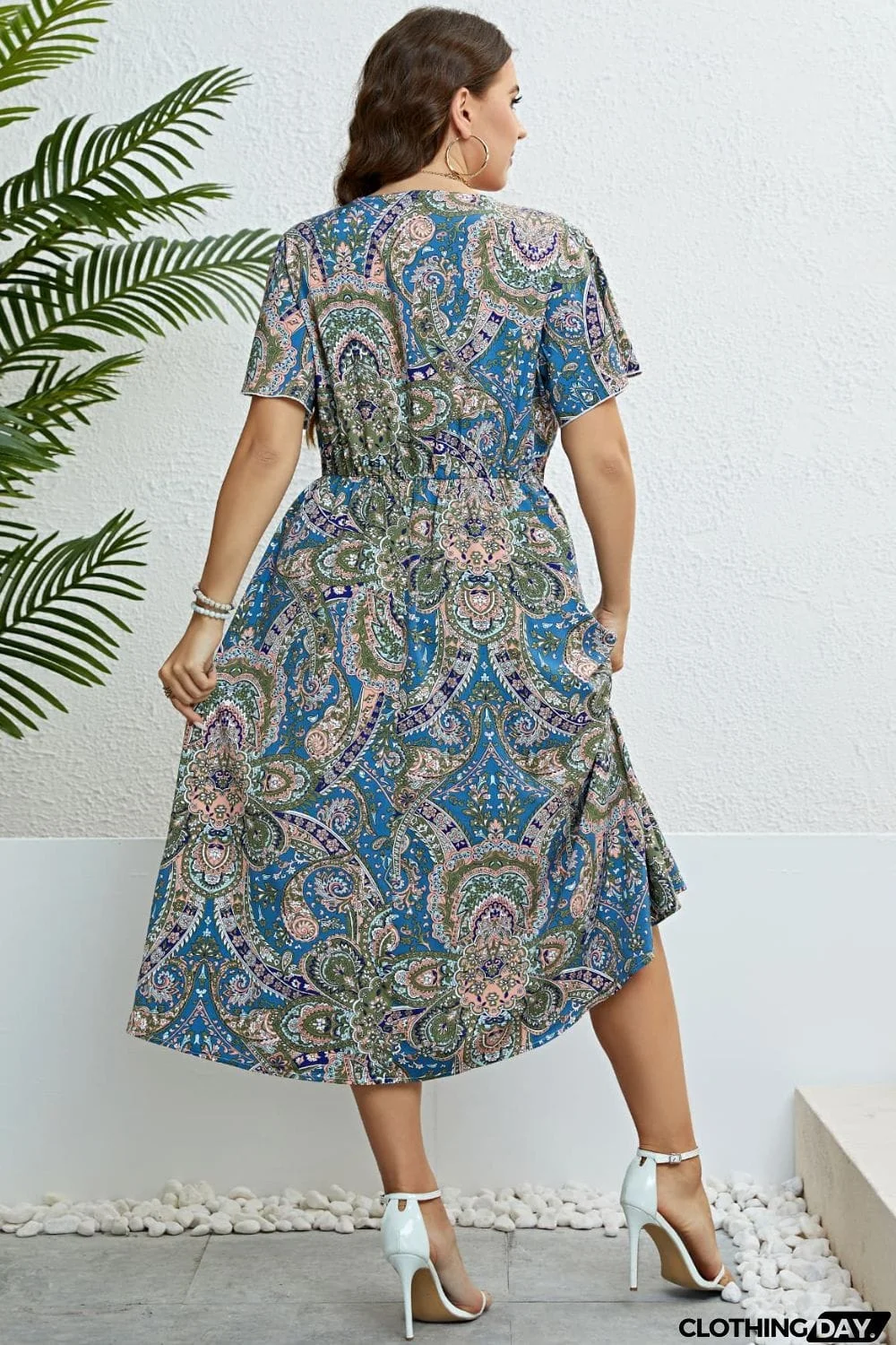 Printed Flutter Sleeve Midi Dress