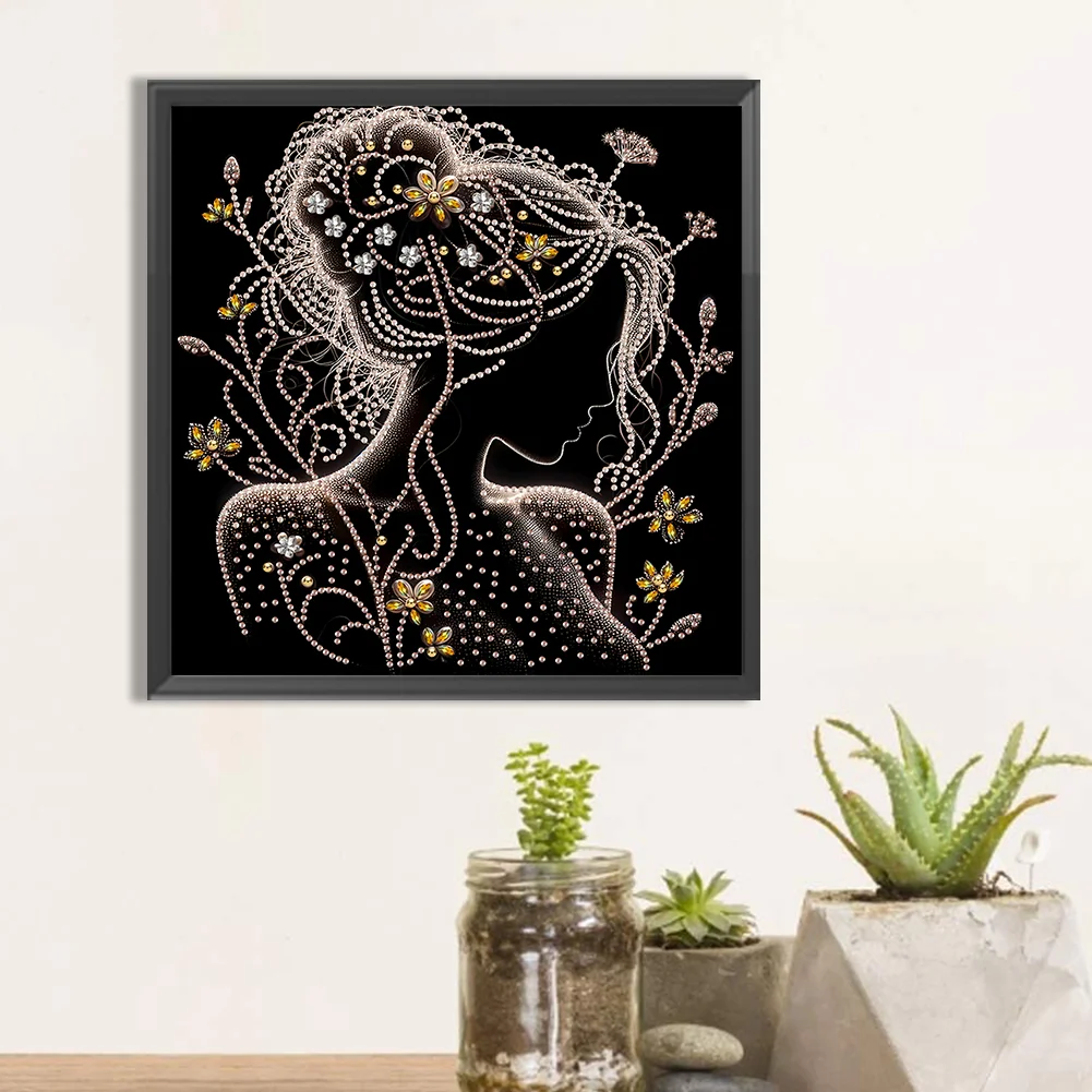 Diamond Painting - Partial Special Shaped Drill - Silhouette Woman(Canvas|30*30cm)