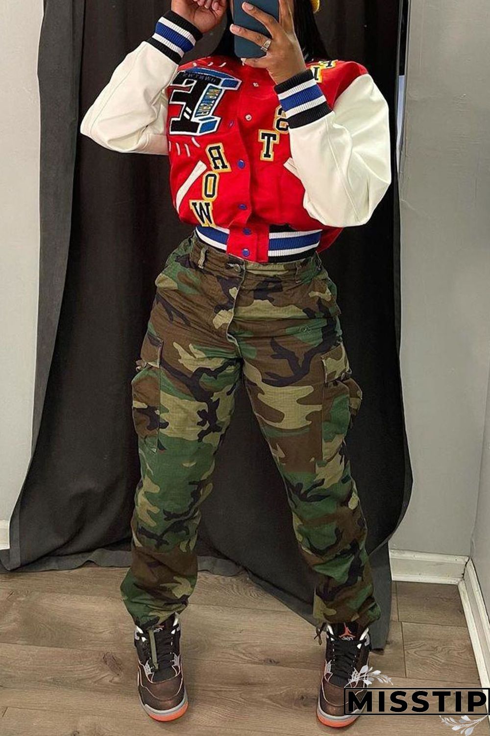 Camouflage Casual Street Camouflage Print Patchwork Plus Size