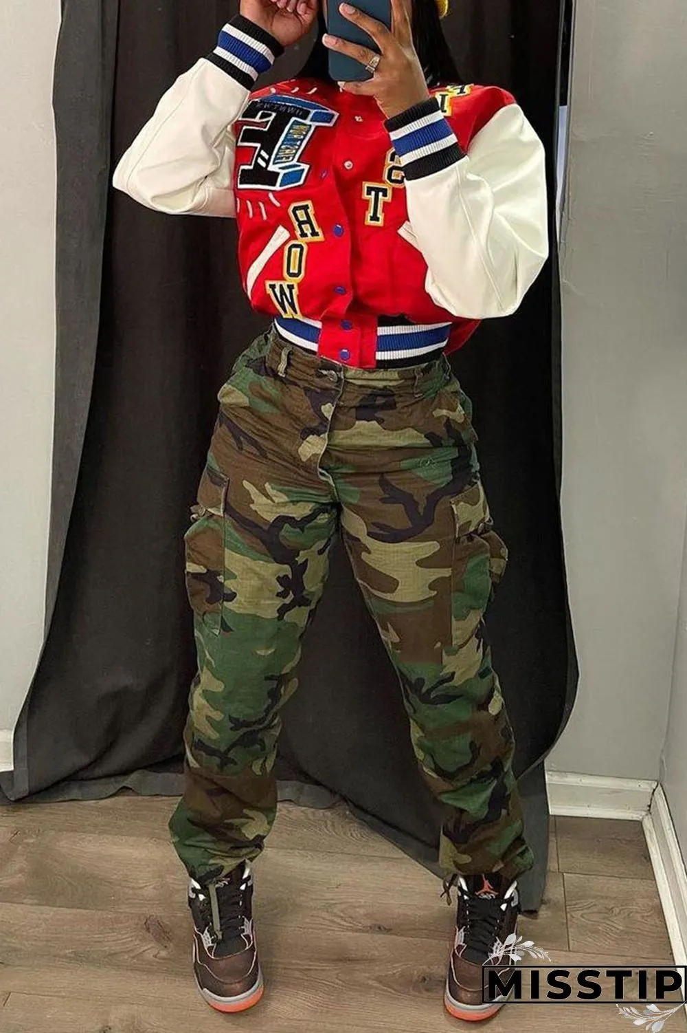 Camouflage Casual Street Camouflage Print Patchwork Plus Size