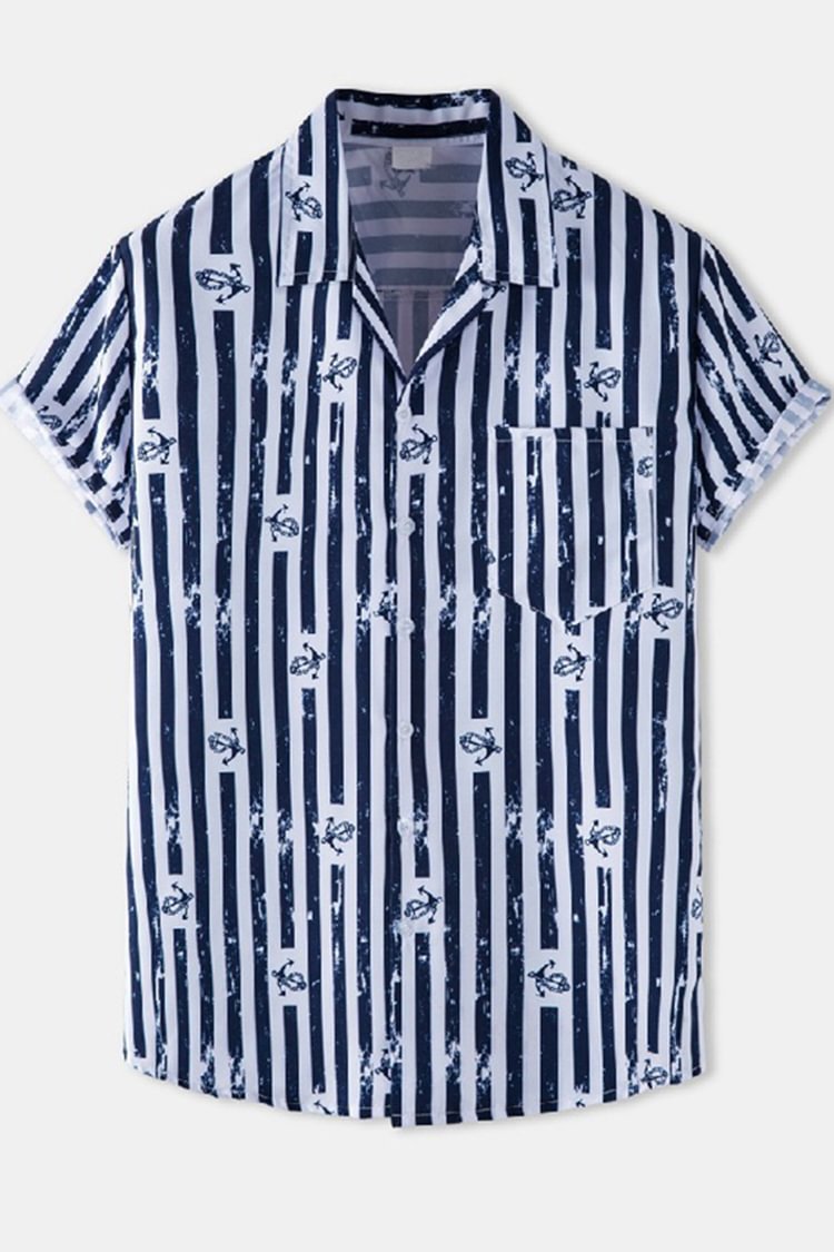 Casual Striped Nautical Short Sleeve Shirt