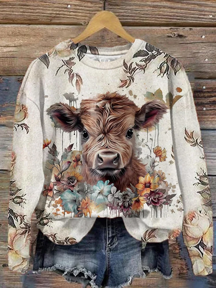 Print Crew Neck Long Sleeve Sweatshirt