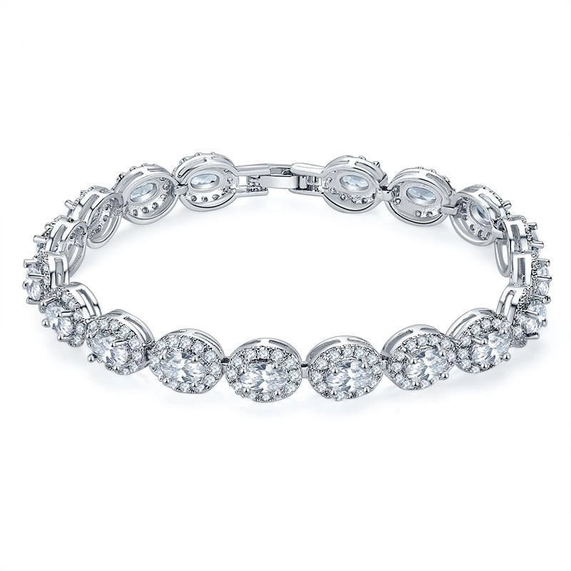 Copper Rhodium Plated Lady Minimalist Inlay Geometric Zircon Bracelets