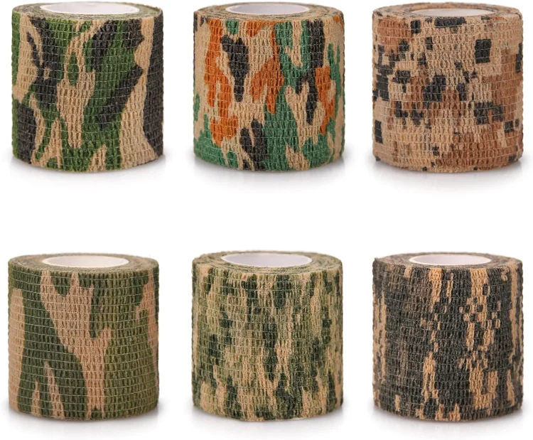 GUGULUZA 6 Roll Camo Wrap Tape, Camouflage Self-adhensive Form Tape, Elastic Stretch Warp Bandage 2"×16ft for Gun Shooting Bow Flashlight Rifle Hunting Outdoor