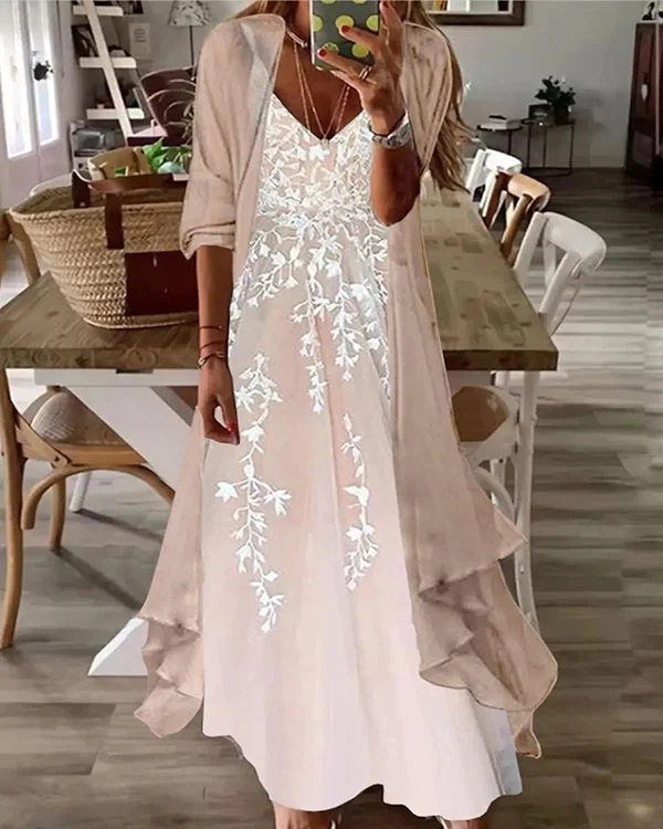 Fake Two-piece Half-sleeve Printed Pleated Casual Sexy Dress