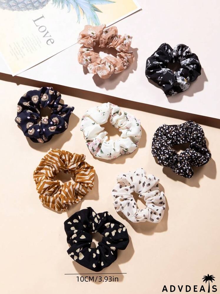 8pcs Flower Pattern Scrunchie