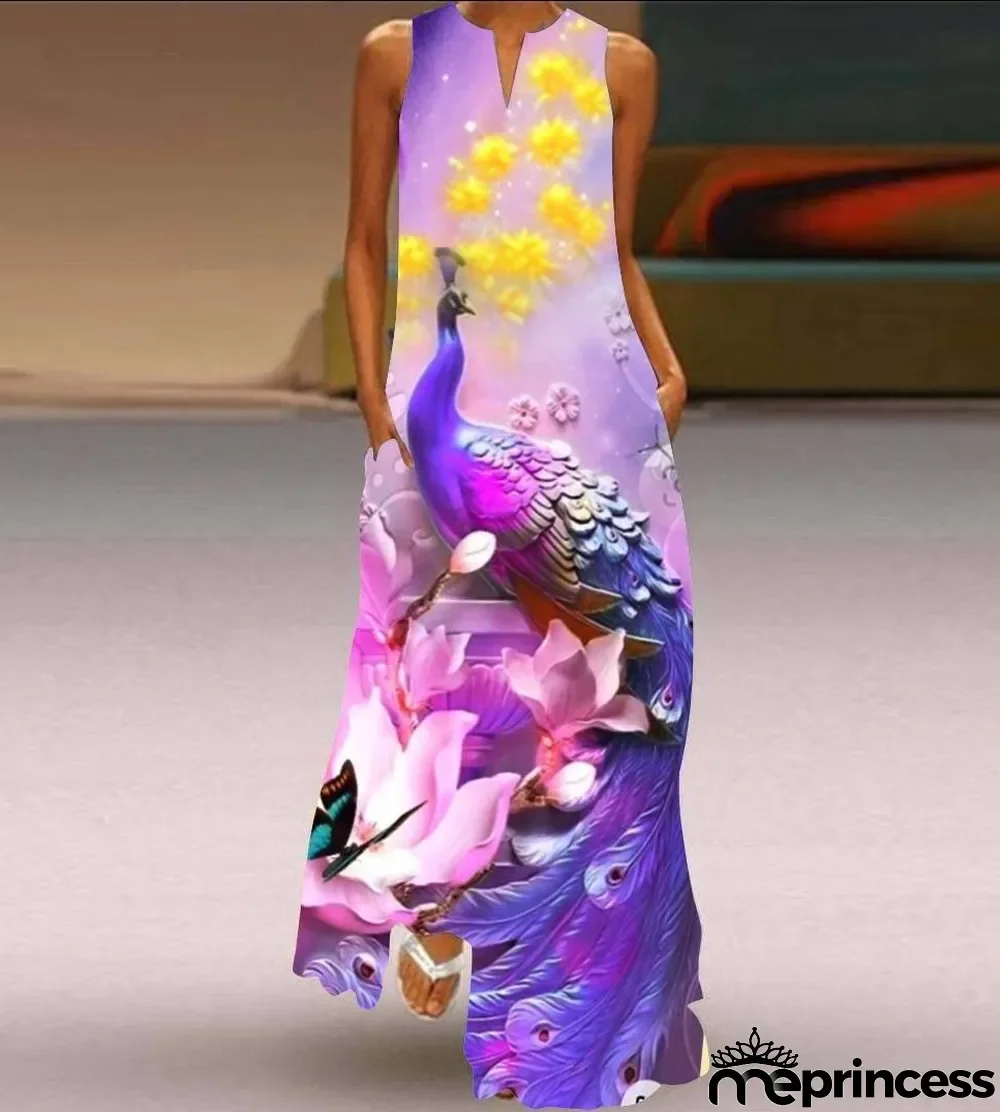 Summer women's sleeveless dress v-neck printed face dress