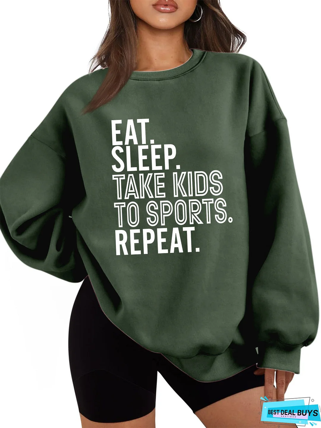 Gray Blue Cotton-Blend Long Sleeve Sweatshirt