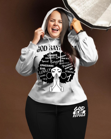 Women's Plus Size Afro Girl Bless Hoodie Set
