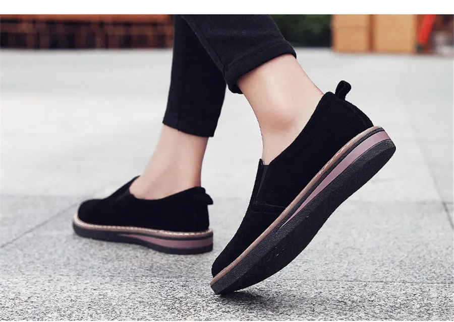 Back To School 2022 New Spring Women Flats Sneakers Suede Leather Round Toe Shoes Casual Shoes Women Slip On Flat Loafers Jazz Oxford