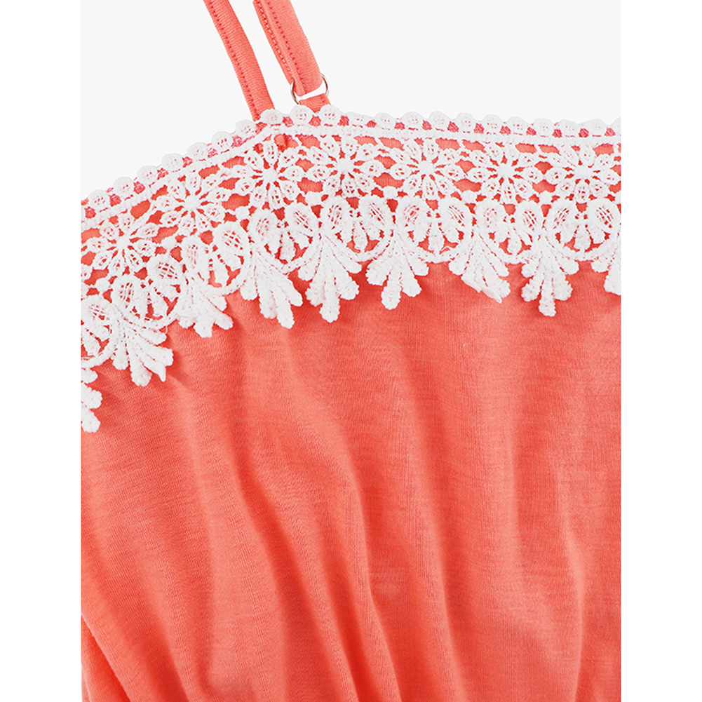 Pink Spliced Lace Trim Spaghetti Straps Dress