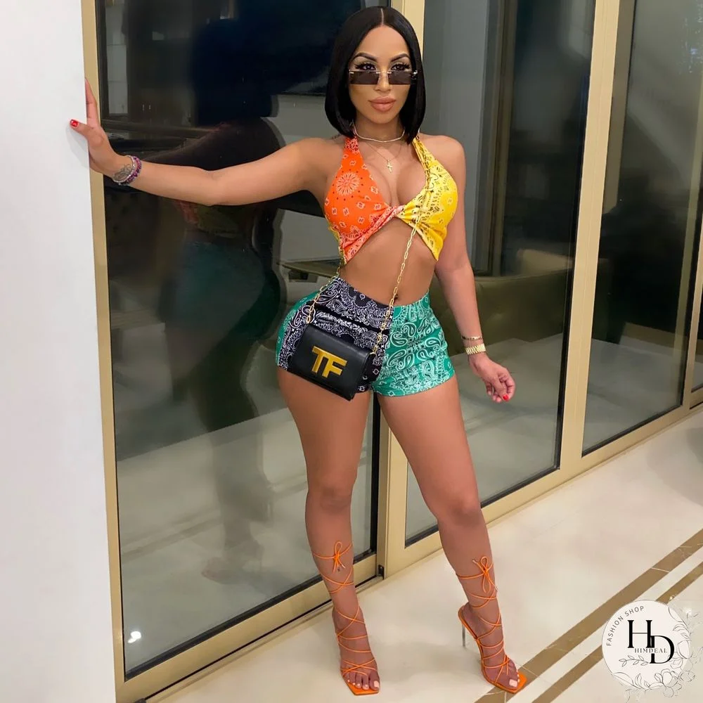 Graphic Bandana 2 Piece Tracksuit Set Women Printed Casual Sport Cute Sexy Club Outfits For Women Matching Sets Top Sets