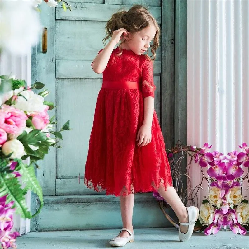 Girl Lace Dress Age 3-8 Baby Kids Princess Dresses Long Sleeved Wedding Party Dress Children Clothes Wedding Gown Formal Events
