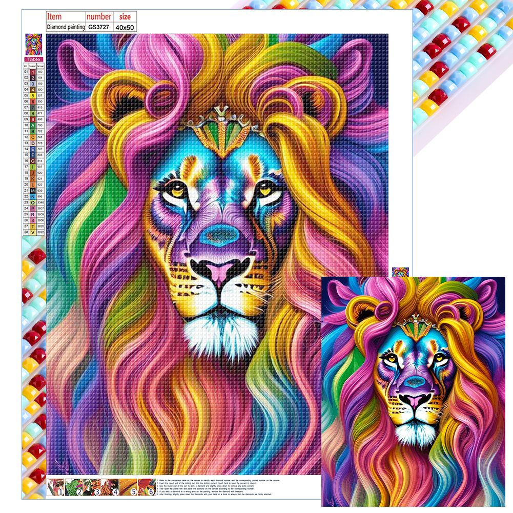 Colorful Lion 40*50cm(canvas) full square drill diamond painting