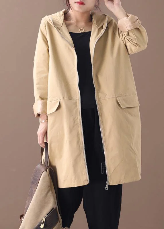 Women khaki Fashion trench coat Work hooded zippered fall coat