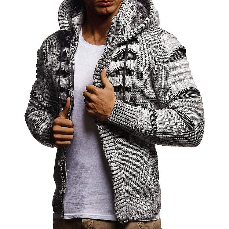 Zipper Standard Hooded Color Block Casual Men's Sweater