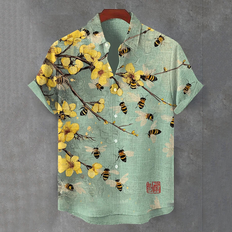 Men's A Bunch Of Bees Surround Yellow Plum Blossoms Art Print Casual Shirt  artssus