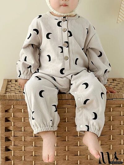 MidiSono - Printed Button Up Dropped Shoulder Jumpsuit