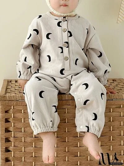 MidiSono - Printed Button Up Dropped Shoulder Jumpsuit