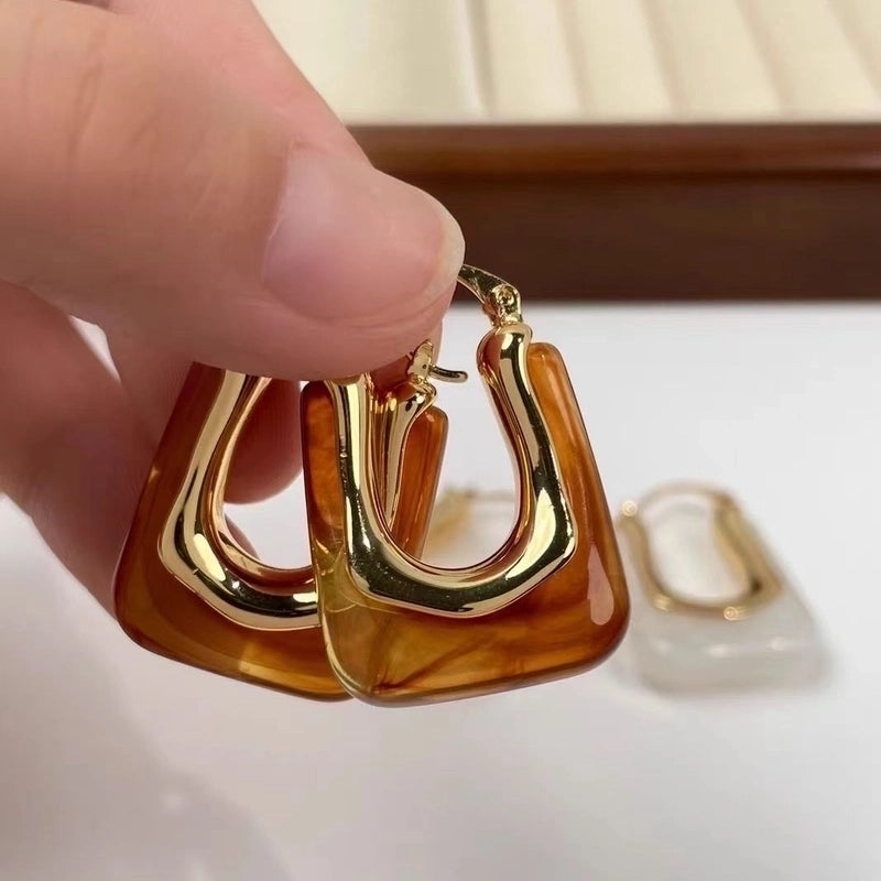 1 Pair Vintage Style Minimalist Streetwear U Shape Amber Copper 18K Gold Plated Earrings