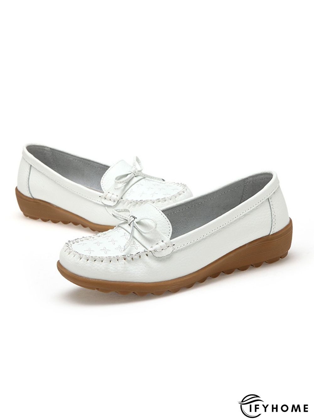 Bow Decor Moccasin Comfy Sole Flat Peas Shoes | IFYHOME