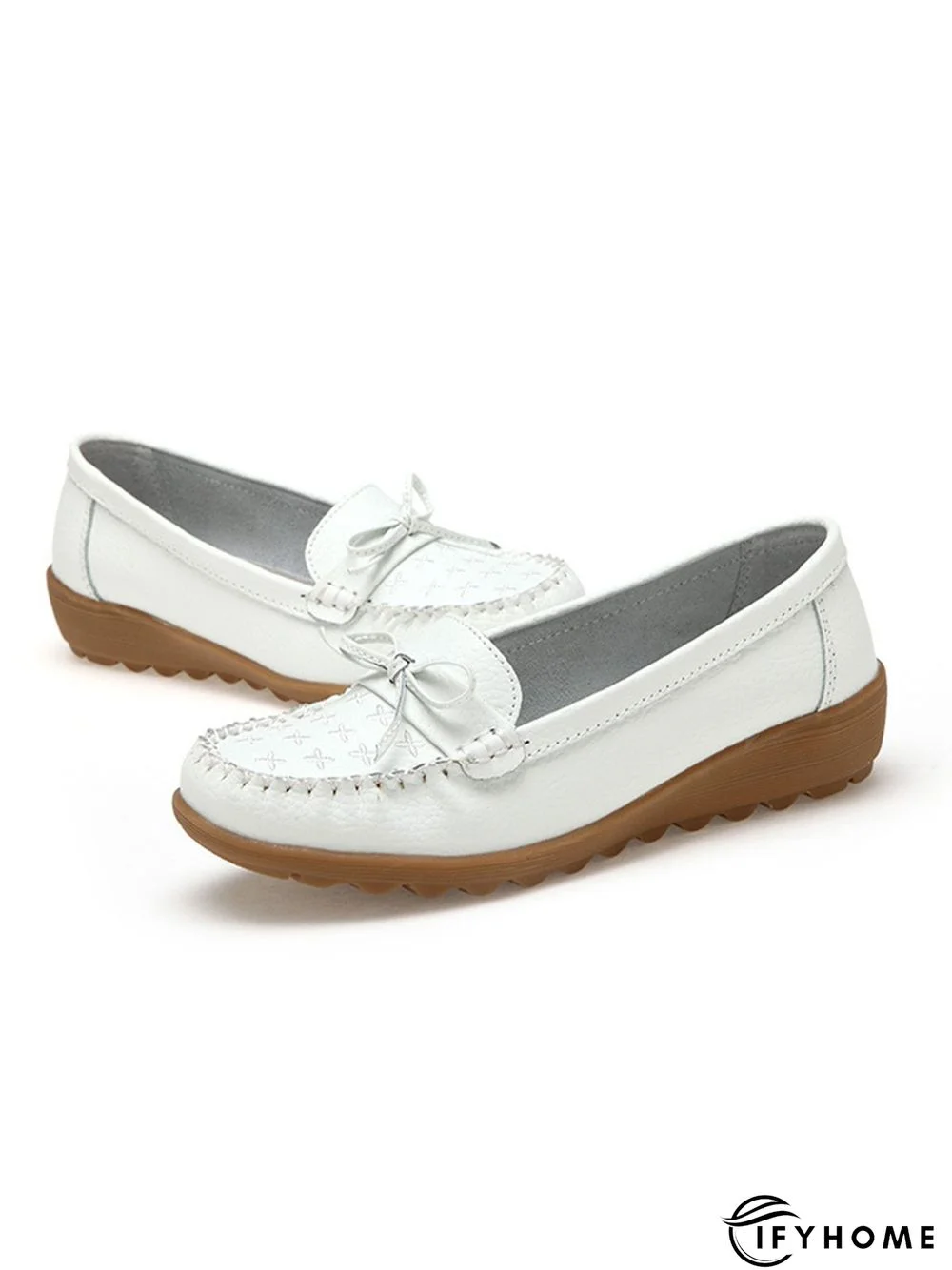 Bow Decor Moccasin Comfy Sole Flat Peas Shoes | IFYHOME