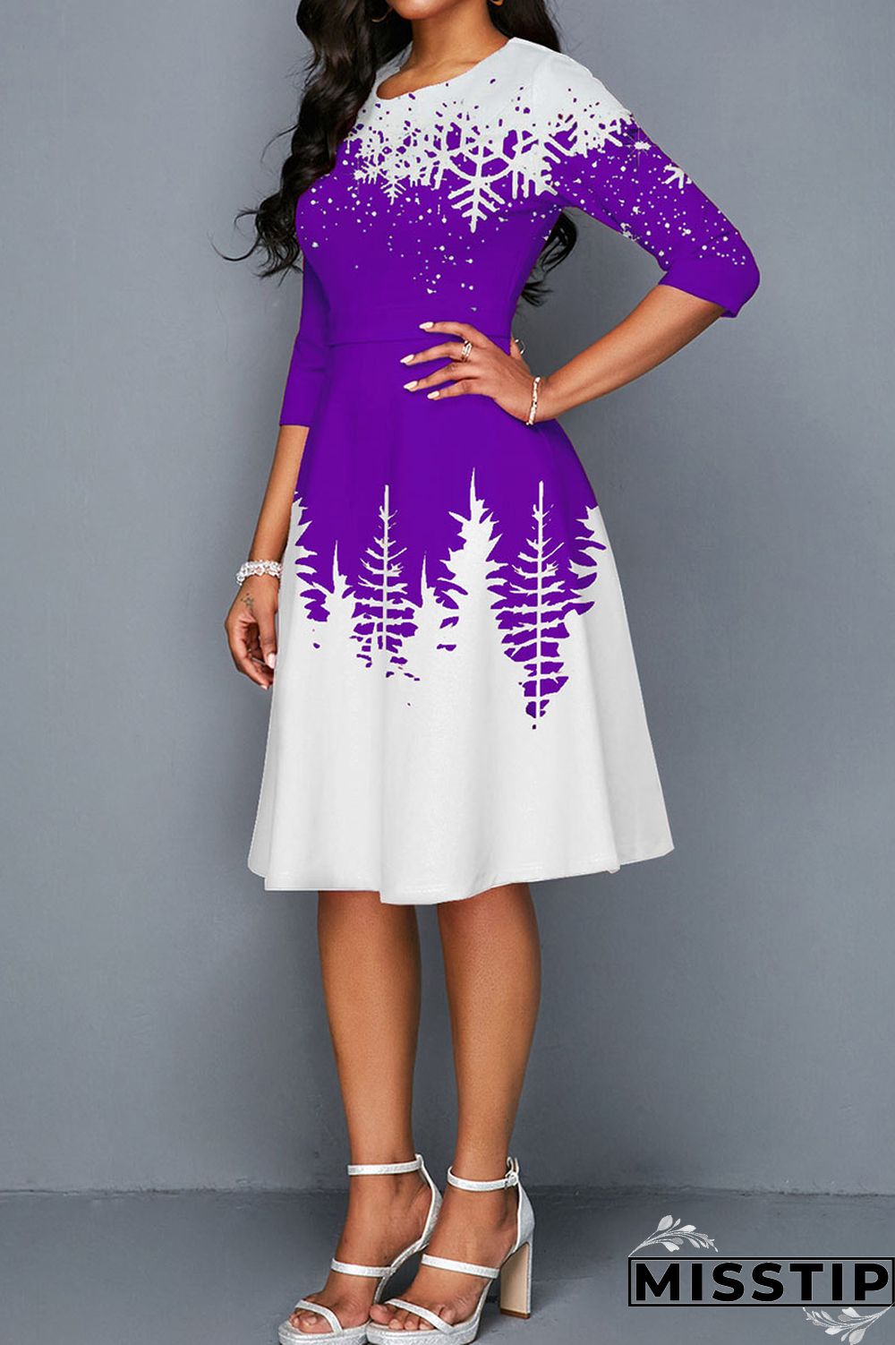 Blue Casual Print Patchwork O Neck A Line Dresses