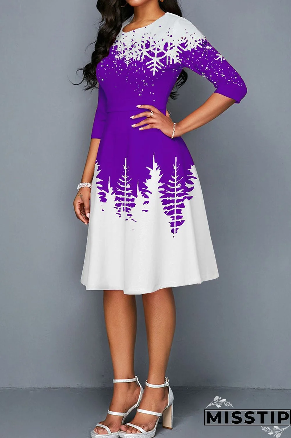 Blue Casual Print Patchwork O Neck A Line Dresses