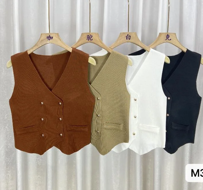 Uveng Uveng Style V Collar Knitted Shirt Vest Vest Women's Spring Shirt Folded Through The Cane Outside With Sleeveless Horse Clip Top