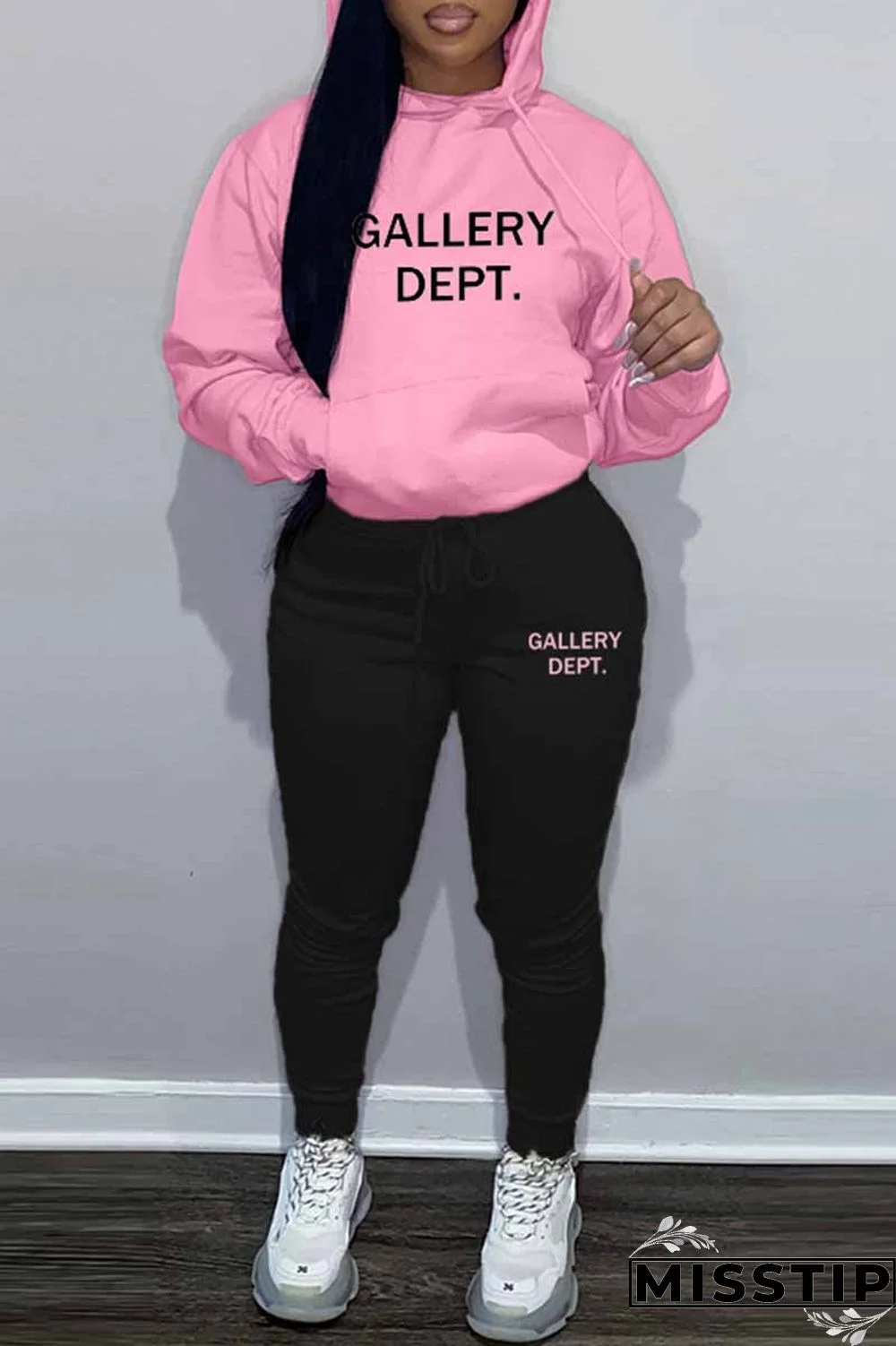 Blue Street Print Letter Hooded Collar Long Sleeve Two Pieces