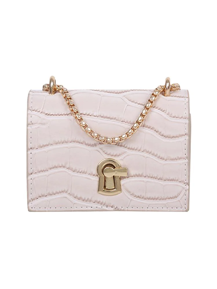 Elegant Women Pure Mini Shoulder Bags Leather Chain Messenger Bag (White)
