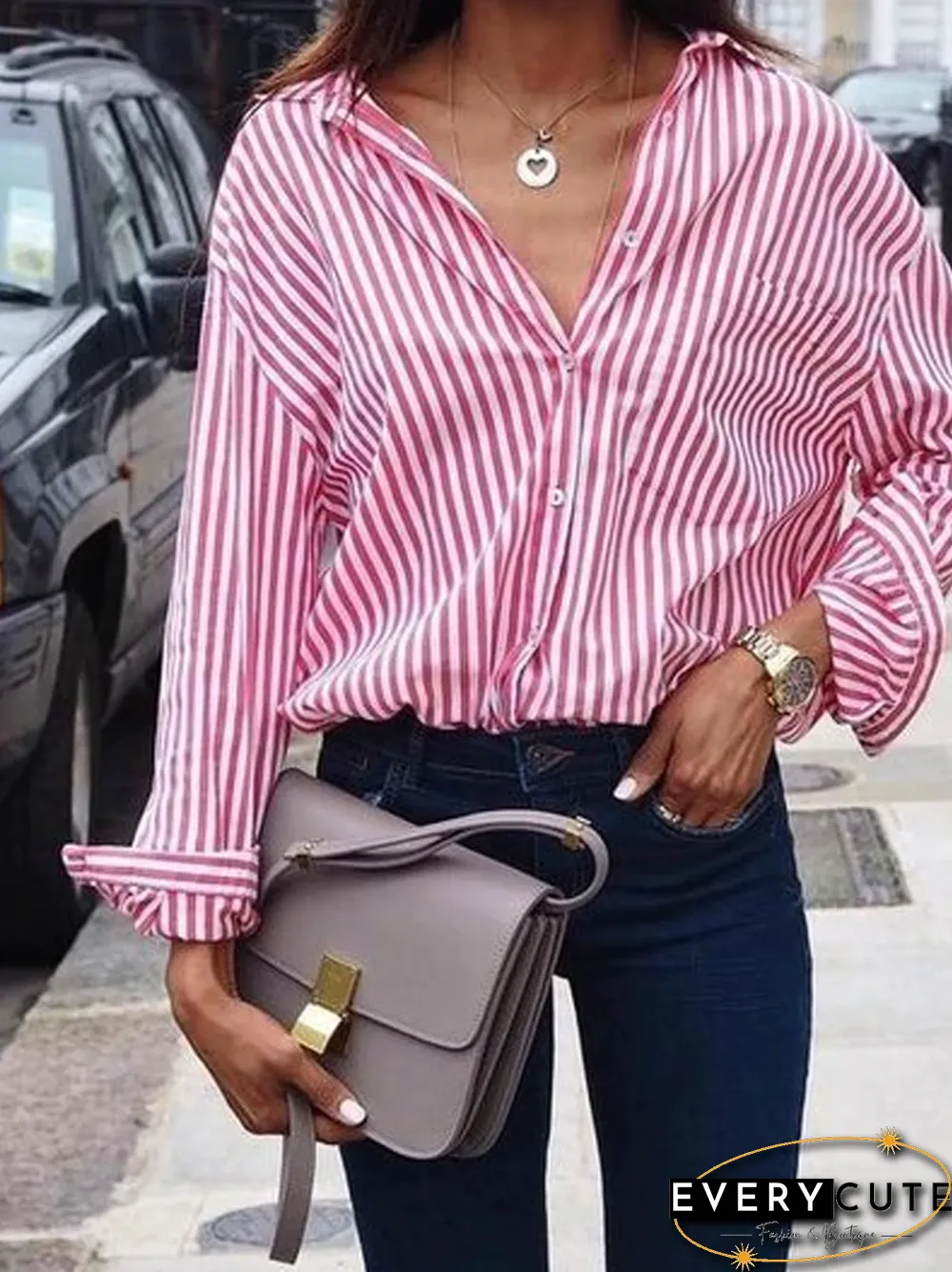 Women Sexy Striped Shirt Loose Autumn Fall Casual Ladies Plus Size Blouses Top