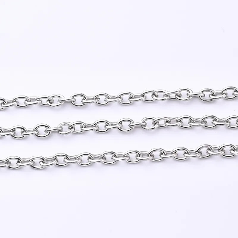 1 Roll 4*3mm 5*4mm 6*4.5mm 304 Stainless Steel Solid Color Polished Chain
